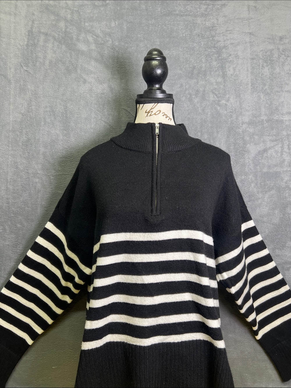 DKNY Black Sweater with White Stripes